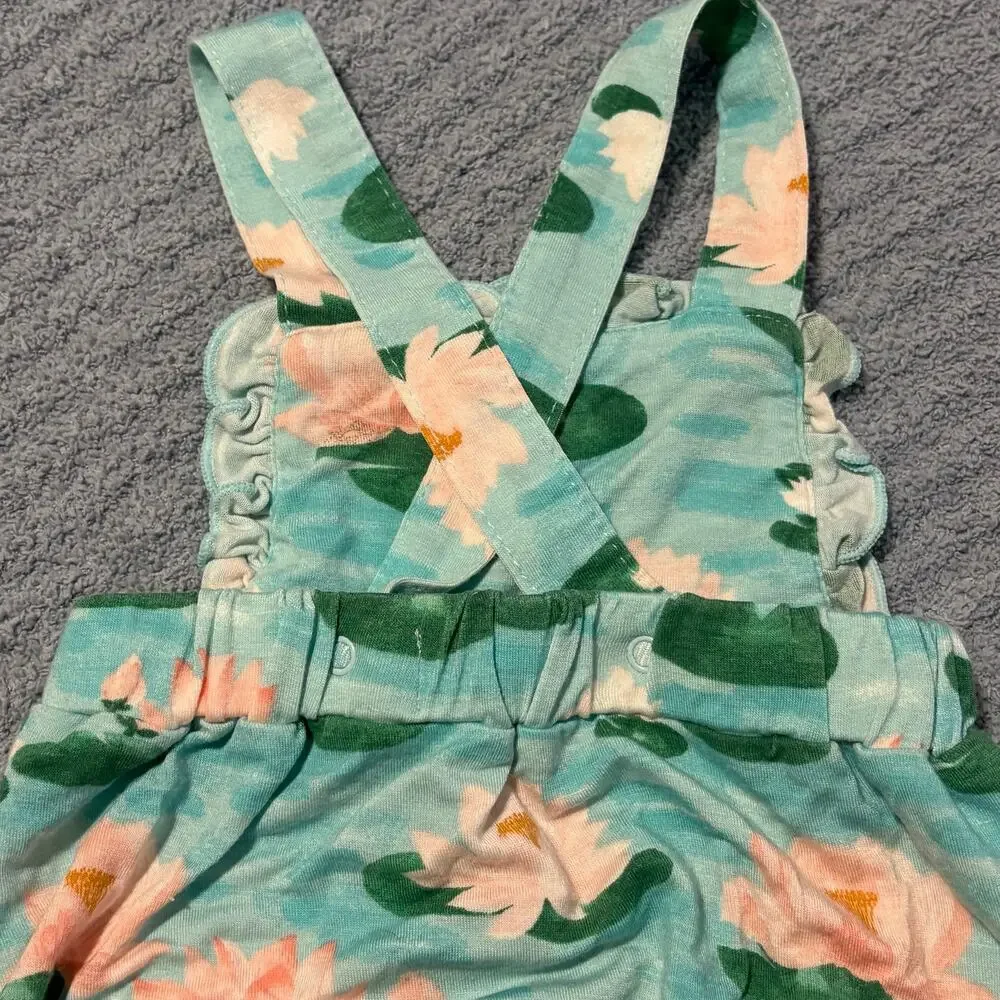 Angel Dear- Bamboo -Lily Pad Ruffle -Sunsuit Bubble Romper- Blue Pink- Girl-0-3M